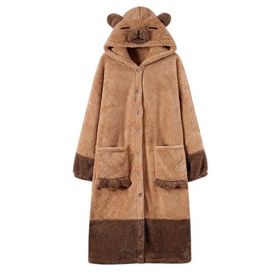 Cartoon Capybara Bathrobes Soft Animals Unisex Adult Coral Velvet Warm Winter Co
