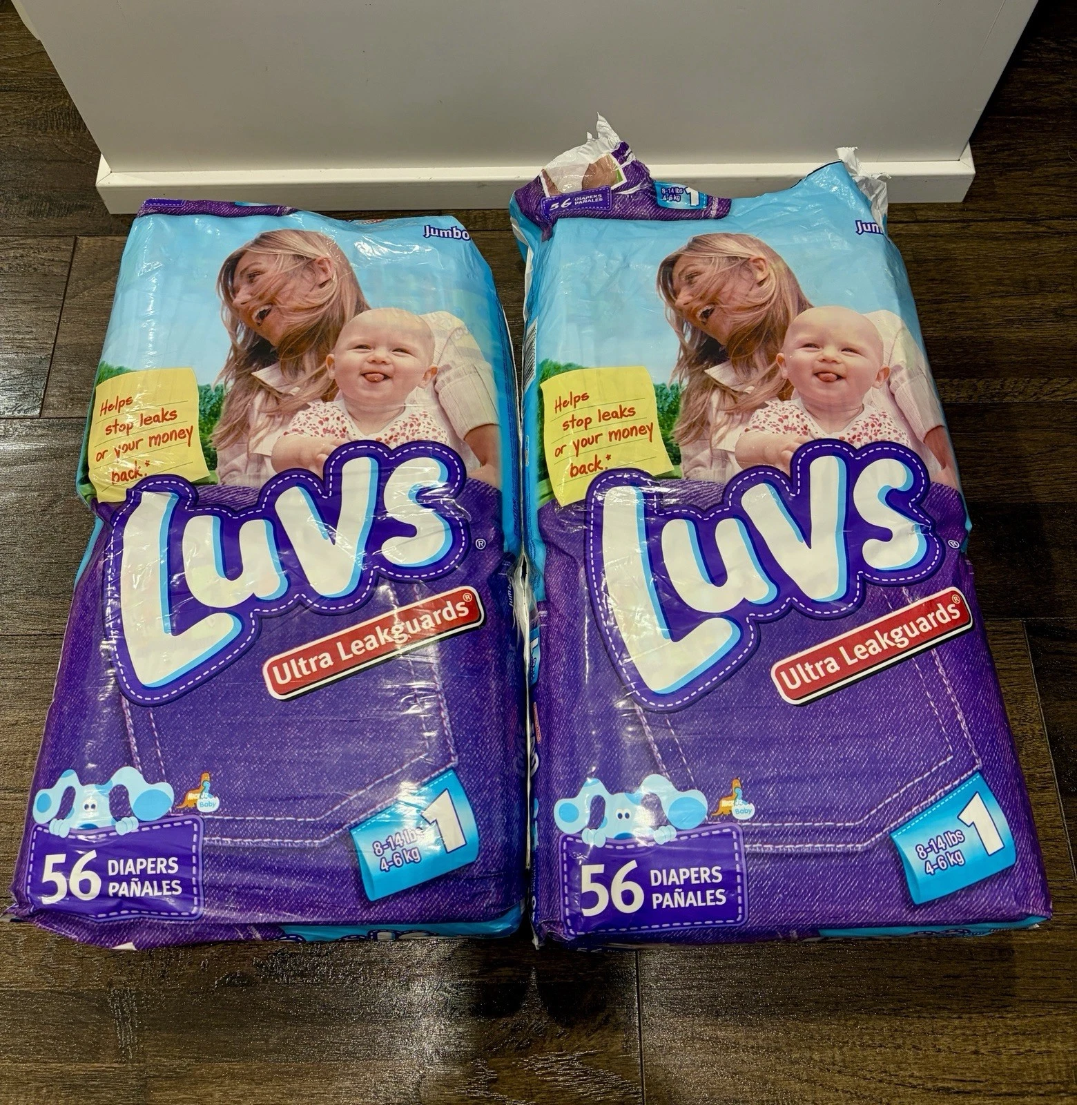 Vintage Luvs Blues Clues Diapers Size 1 (56 Count Jumbo Bags x 2) 2005