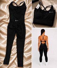 Black Cross Back Jumpsuit Built In Sport Bra - Large