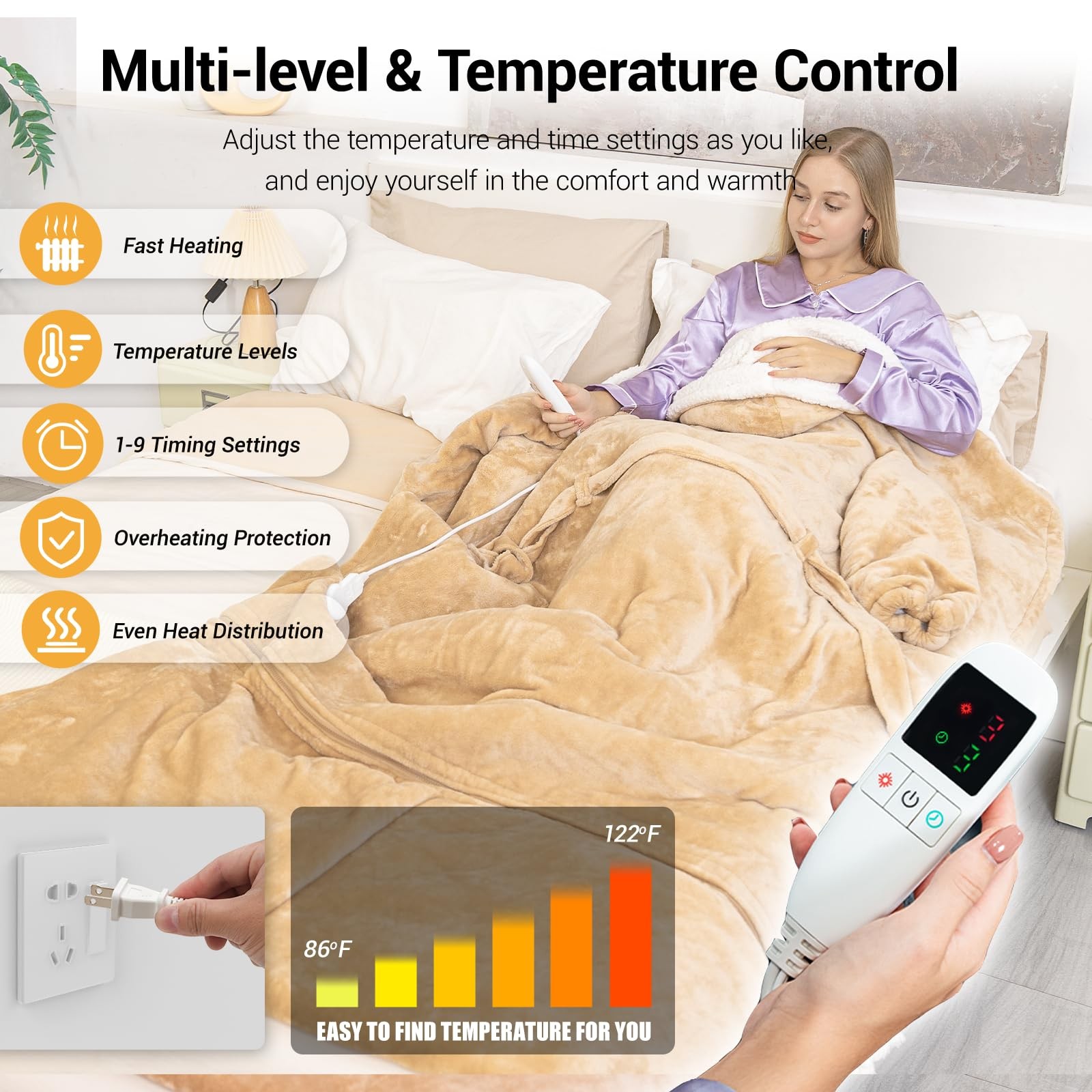 Electric Snuggle Blanket Wearable Heating Blanket with Removable FootPocket,H...