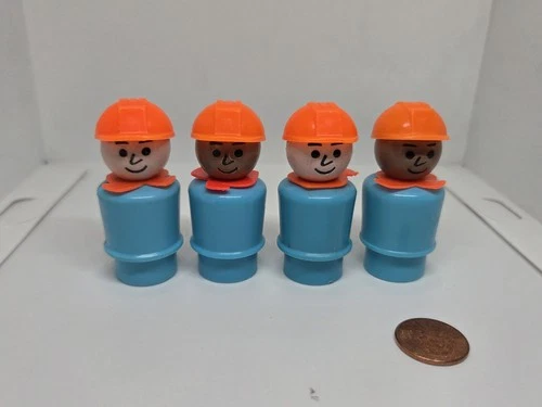 Vintage Fisher Price little people lot of 4 blue construction worker men