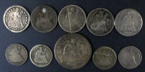 (Lot of 10) US Seated Liberty Silver Coins ~ Cull/Circ. Quarter/Dimes/Half Dimes