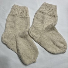 Size 7-9 Womens Off White Wool Newly Hand Knitted Socks