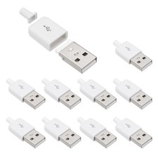 10Pcs USB A Adapter, USB 2.0 Male 4 Pin Plug DIY, White, 36.5x14.8mm