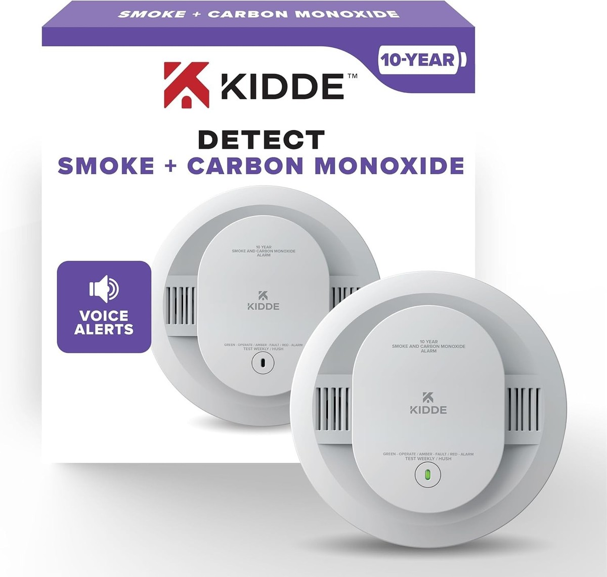 Kidde 30CUD10-V Smoke & Carbon Monoxide Alarm with Voice, 10-Year Battery