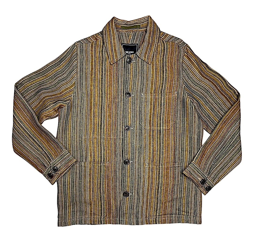 Todd Snyder Chore Shirt Jacket Linen Striped Earth Tones sz L