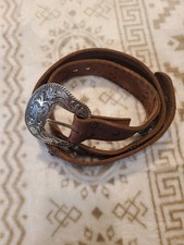 Ariat Women's Brown Tooled Western Belt with Silver Buckle and Studded Accents