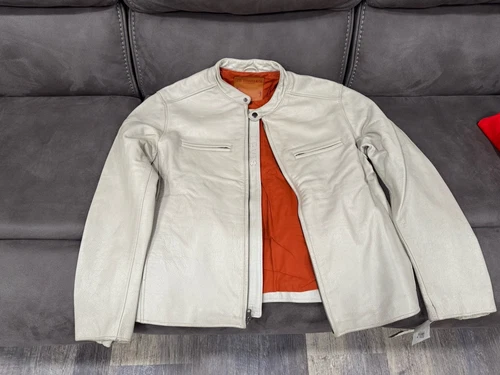 OFF WHITE Giacca Levi's Levis Cafe Racer italiana pelle morbida uomo XL bianco sporco panna nuova