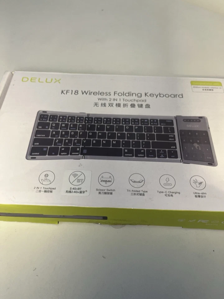 Wireless Folding Full Size Keyboard 2.4G Bluetooth 2-in-1 Touchpad  Numbers NEW - Image 4 of 4