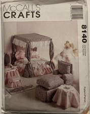 Vtg 90's McCall's 8140 Barbie 11.5" Doll Furniture Canopy Bed sewing pattern U/C