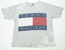 Rare Vintage TOMMY HILFIGER Spell Out Big Flag Graphic T Shirt 90s Gray Size XL