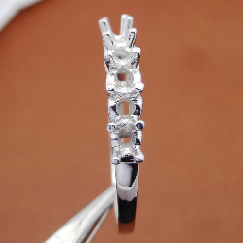 Engagement Wedding Anniversary Band Silver 925 Ring Semi Mount Prong Setting - Picture 4 of 7