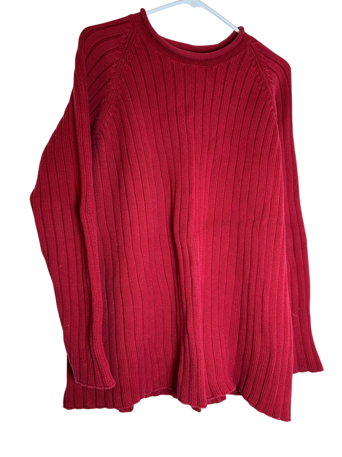 Lauren Ralph Lauren Womens Ribbed Knit Red Sweater Size 1X 100% Cotton Long Slee