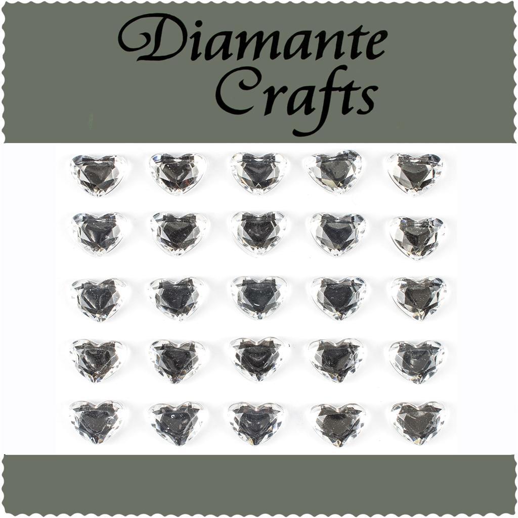 25 x 10mm Clear Diamante Hearts Self Adhesive Rhinestone Body Art Vajazzle Gems