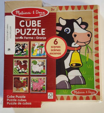 Melissa  Doug Farm Wooden Cube Puzzle w/Storage Tray 6 Scenes Toddler Kids