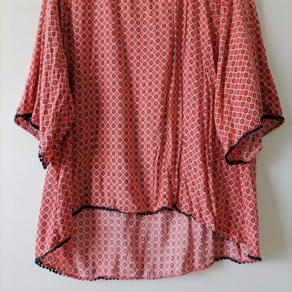 Blusa túnica estampada con cierre de cremallera trasera ribete pompón sombra de ojos para mujer talla 2X Foto 3 de 4