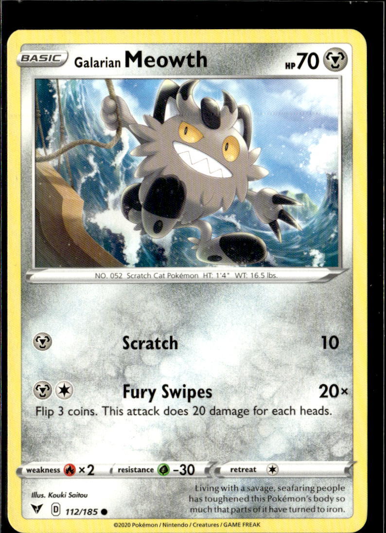 Pokemon Galarian Meowth 112/185 Vivid Voltage Non Holo Common 5 Card Lot