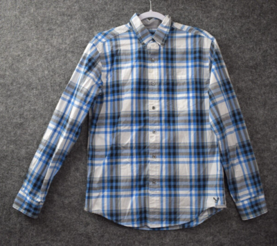 American Eagle Outfitter Button Down Shirt Small Prep Fit Blue Plaid Long  Sleeve | eBay