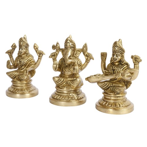 Laxmi Ganesha Saraswati Idol Brass Hindu Deities Idols Vastu Diwali Puja 4.5 In - Picture 4 of 5