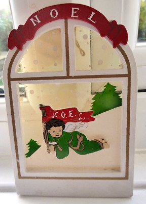 Fensterdeko zum Aufhängen Weihnachten Engel im Schnee hält Noel Flagge 16 cm