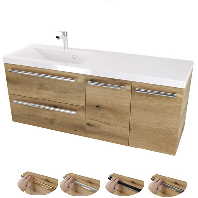 Badezimmerschrank Badmöbel 120 cm Badschrank mit Waschbecken Loft Holzoptik L