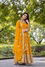 FUNCTION WEAR YELLOW FAUX GEORGETTE SALWAR KAMEEZ WITH DUPATTA FOR WOMEN