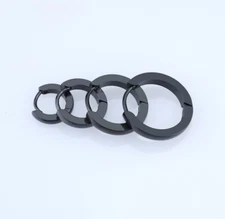 Black Stainless Steel Hinged Huggie Hoop Ear Earrings 7-14mm Women Men 2Pcs