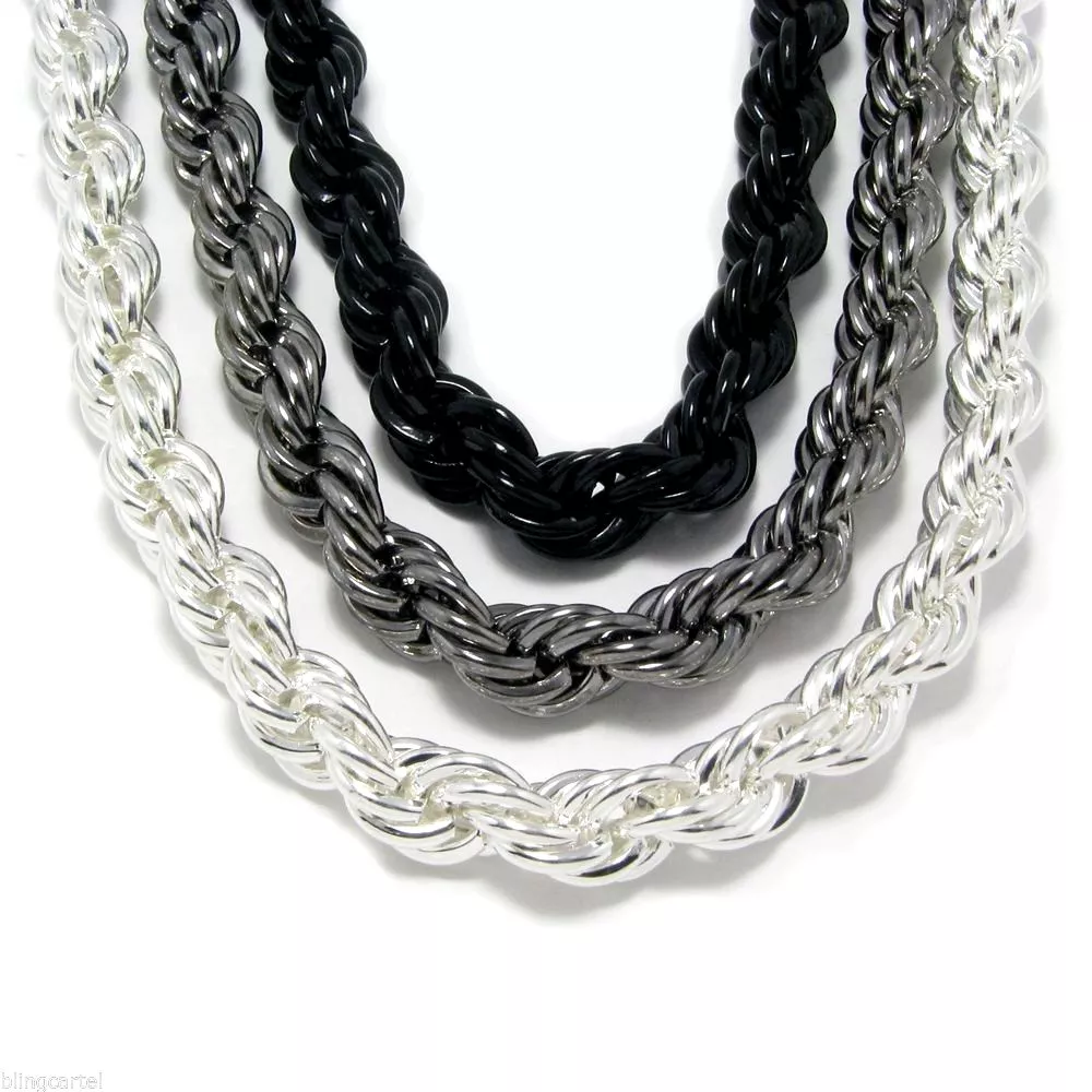 Bling Cartel Mens Huge Chain Hollow Rope Necklace 30MM Wide x 30 Inch  Silver Tone Hip Hop Rapper Dookie Necklace