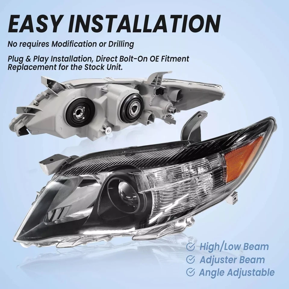 Faros de carcasa negros para Toyota Camry 2010 2011 sedán 4 puertas izquierda+derecha Foto 4 de 4