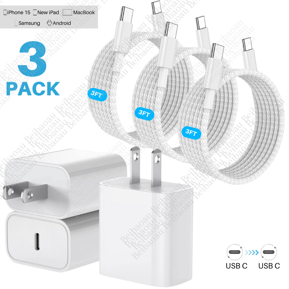 3PACK 20W PD Fast Charger USB-C Cable for iPhone 15 Pro Max iPad MacBook-image