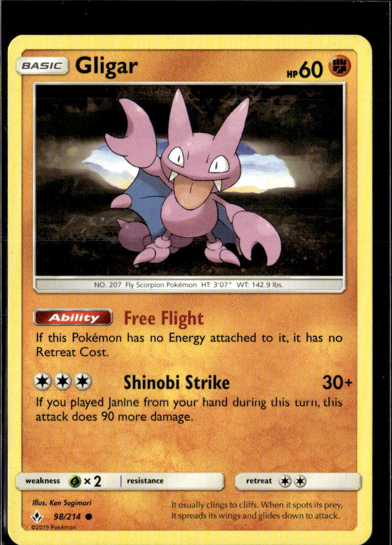 Pokemon Gligar 98/214 Unbroken Bonds Non Holo Common  2 Card Lot