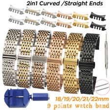 9-Rows Curved Flat Ends Bracelet Wrist Strap 18 19 20 21mm 22mm Watch Band Tools