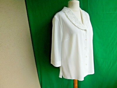 Elegante Leichttransparent Bluse Gr.42.Weiß.Schalkragen.3/4 Ärmel.  Ungetragen.
