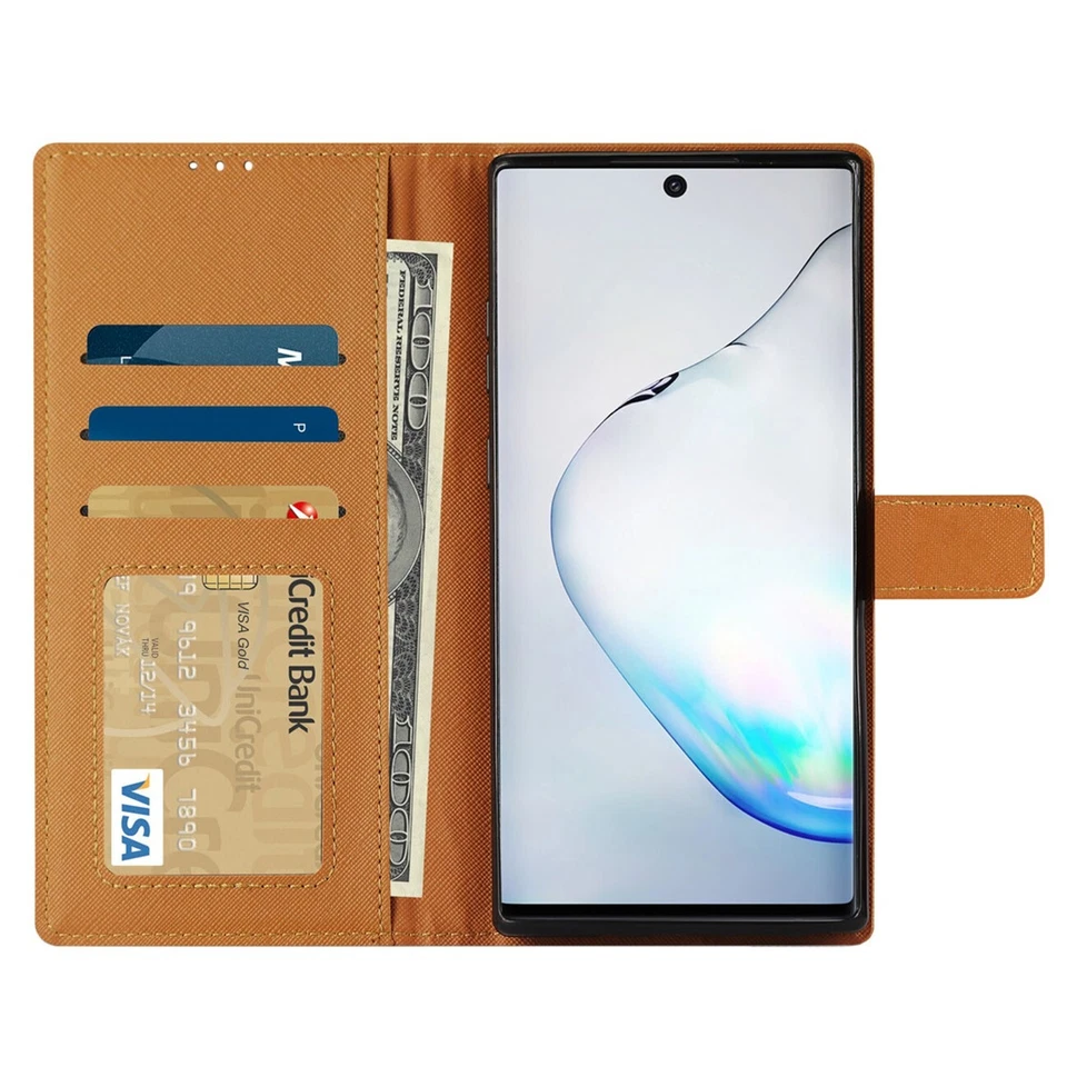 For Samsung Galaxy Note 10+ Plus Wallet Case w/ Card Pocket Holder & Stand Brown - Image 2 of 4