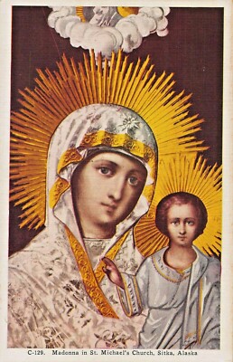 Sitka Alaska ~ St Michaels Kirche ~ Madonna & Child ~ Hhtco Vor Leinen Postkarte