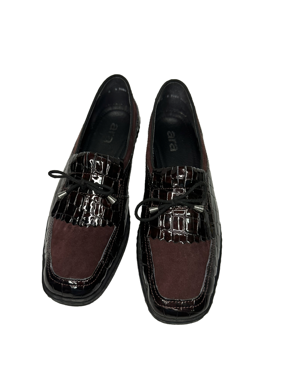 Ara Women Rachel Size 6G Brown Croc Leather Low Wedge Loafer Slip On