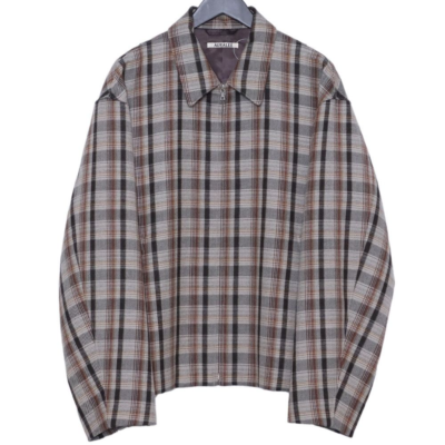 AURALEE DOUBLE FACE CHECK ZIP UP BLOUSON Men's Wool Jacket