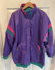 VTG 80s Reversible Women's Windbreaker Jacket Purple Green Pink Very Nice