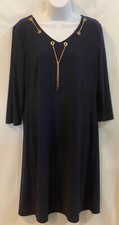 Nine West Navy Blue V Neck Gold Chain Stretch Career Shift Dress Sz 8 EUC