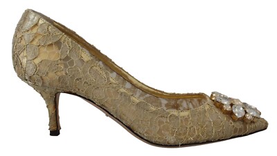 DOLCE & GABBANA Shoes Pumps Gold Taormina Lace Crystal Heels