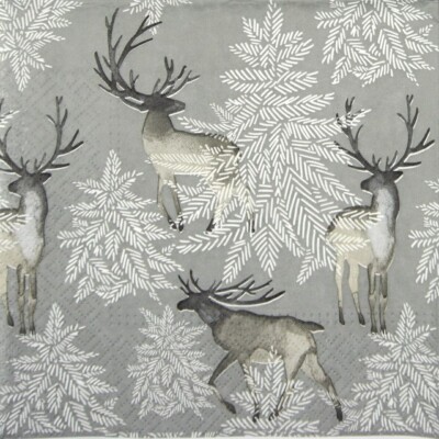 4 Servietten ~ Elks Forest ~ Paw ~  Hirsch Geweih Elche Blätter Muster ~ R16