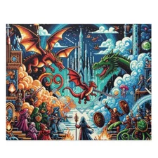 Puzzle (120, 252, 500-Piece) Retro Video Game 8-bit Dragon Wizard Quest Magic