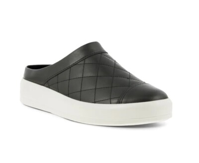 ECCO SOFT II QUILTED LEATHER MULE BLACK SNEAKER SLIDES EU 38 US 