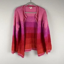 Bibi Pimk Purple Red Fuzzy Open Front Cardigan Size Small