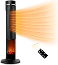 36 inches 1500W Electric Tower Space Heater with 3D Realistic Flame, Remote, Fas