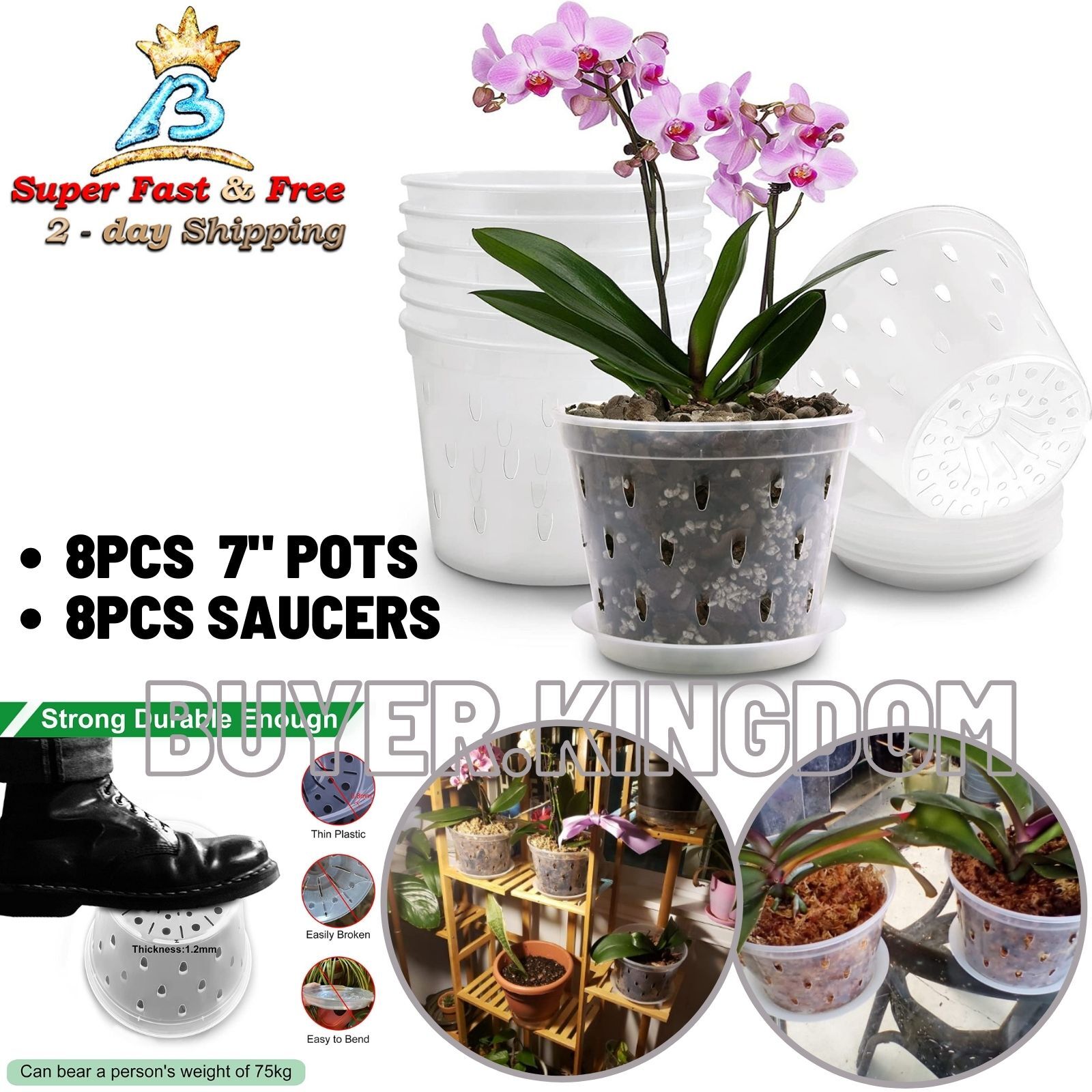 Clear Orchid Pots With Holes Drainage Saucer Planter Container Pot 7