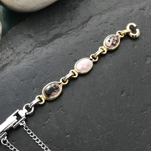 Yellow & White Gold-Filled Carved Shell Cameo Ladies 1960s Vintage Watch Band - Picture 7 of 10