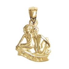 New 14k Yellow Gold 3D Gemini Zodiac Pendant