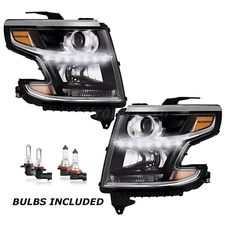 For 15-20 Chevy Tahoe Suburban Black/Amber Corner w/ Led DRL Projector Headlight