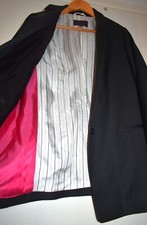 Bnwot Thomas Pink Size 14 Black Fine Wool Blazer Suit Jacket Single Breasted